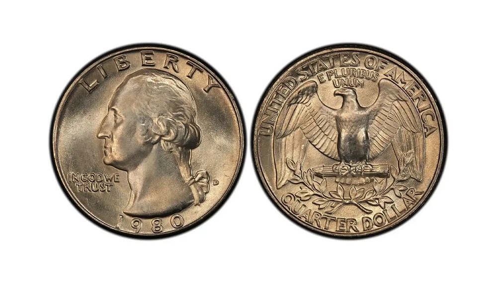 1980-D quarter on normal planchet compared to 1980-D struck on nickel planchet — size and weight difference