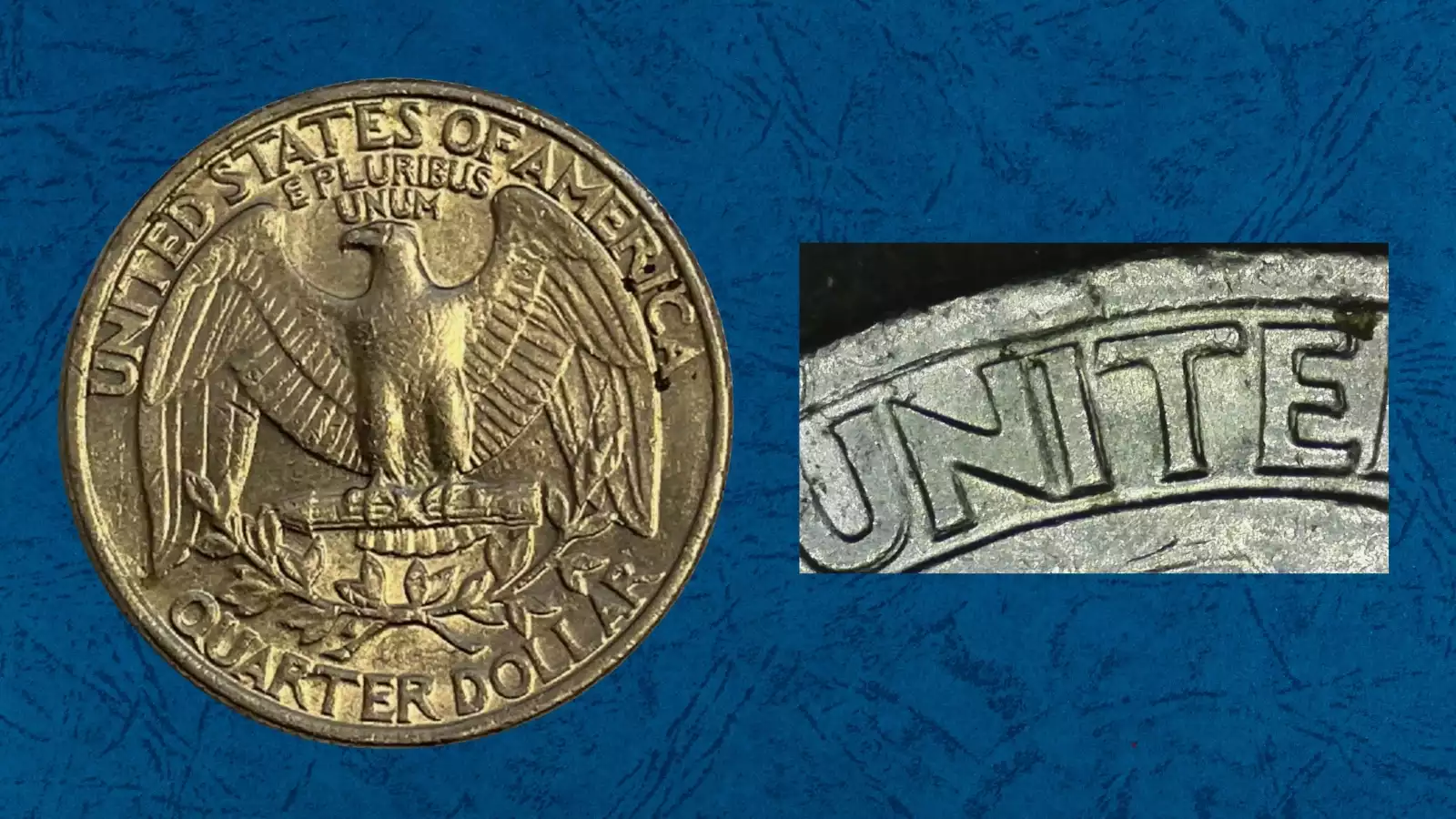 1980-D doubled die reverse FS-801 showing doubled lettering on UNITED STATES OF AMERICA with notched serifs