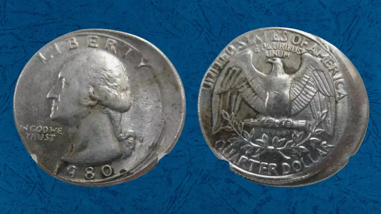 1980 Washington quarter broadstrike error showing wider diameter and smooth flat edge lacking reeding